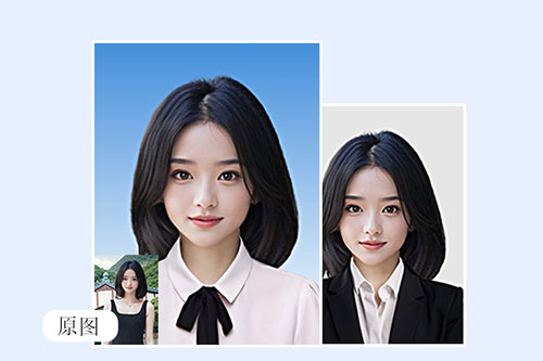 證件照制作效果：生活照變證件照；美顏、換裝、換底色；支持大小、分辨率調整